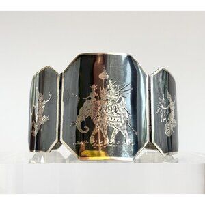 Siam Sterling Silver Elephant Carved Thai Made 925 Vintage Chunky Bracelet